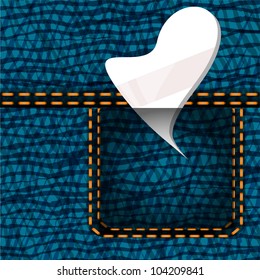 Realistic vector denim background with heart