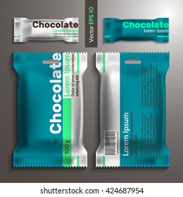 Realistic vector design chocolate packaging, packaging template. Candy and a large pack of sweets