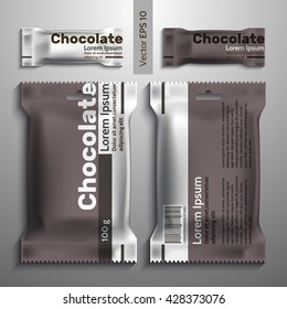 Realistic vector design chocolate packaging, packaging template. Candy and a large pack of sweets.Brown packing