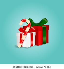 Diseño vectorial realista Candy de Navidad y caja de regalo