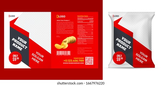 Realistic Vector Design Potato Chips Packaging Template.