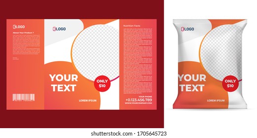 Realistic vector design Potato chips packaging template.