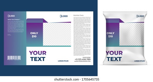 Realistic vector design Potato chips packaging template.