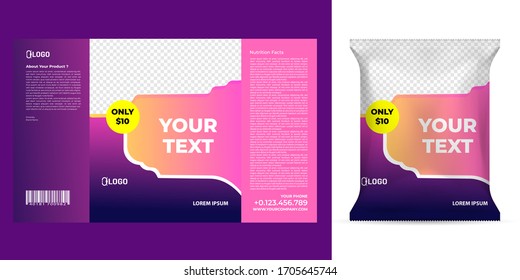 Realistic vector design Potato chips packaging template.