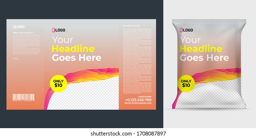 Realistic vector design Potato chips packaging template.