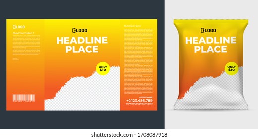 Realistic vector design Potato chips packaging template.