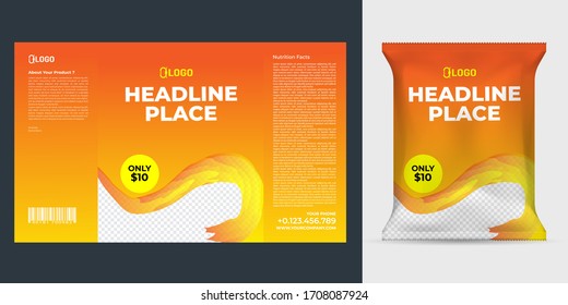 Realistic vector design Potato chips packaging template.