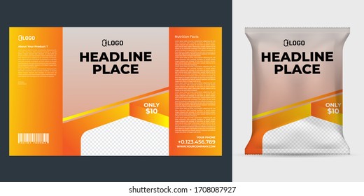 Realistic vector design Potato chips packaging template.