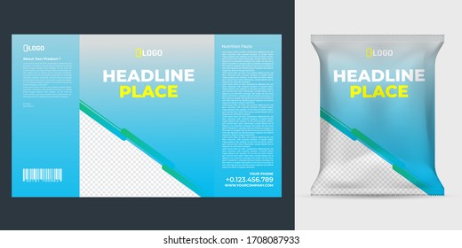 Realistic vector design Potato chips packaging template.