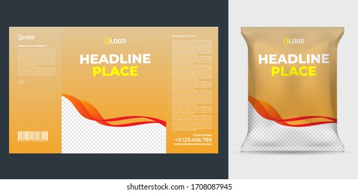 Realistic vector design Potato chips packaging template.