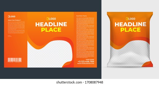 Realistic vector design Potato chips packaging template.