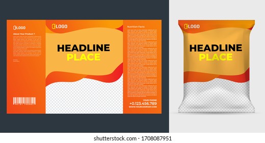 Realistic vector design Potato chips packaging template.