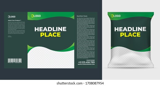 Realistic vector design Potato chips packaging template.