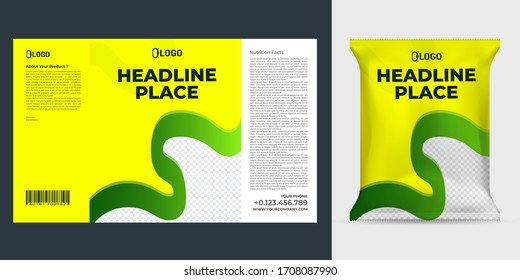 Realistic vector design Potato chips packaging template.