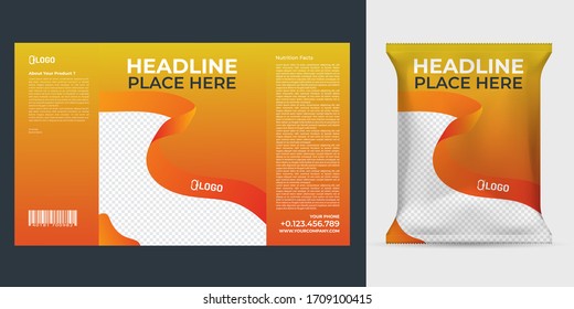 Realistic vector design Potato chips packaging template.