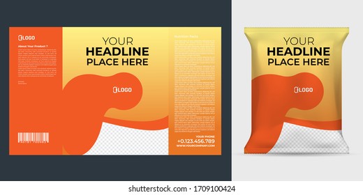 Realistic vector design Potato chips packaging template.