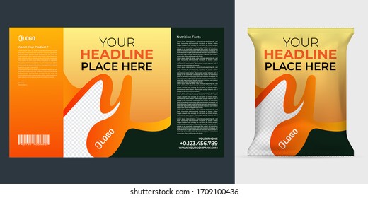 Realistic vector design Potato chips packaging template.