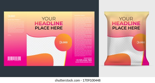Realistic vector design Potato chips packaging template.