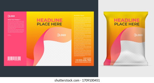 Realistic vector design Potato chips packaging template.