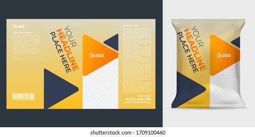 Realistic vector design Potato chips packaging template.