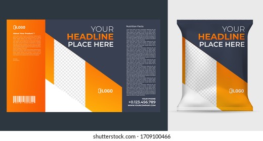 Realistic vector design Potato chips packaging template.