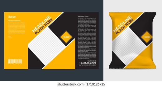 Realistic vector design Potato chips packaging template.