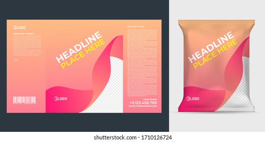 Realistic vector design Potato chips packaging template.