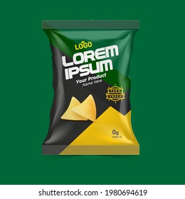 Realistic vector design Potato chips and dry foods packaging template.