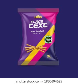 Realistic vector design Potato chips and dry foods packaging template.