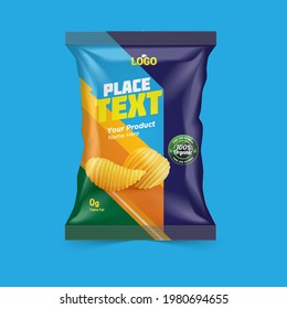 Realistic vector design Potato chips and dry foods packaging template.