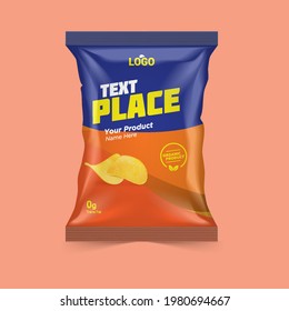 Realistic vector design Potato chips and dry foods packaging template.