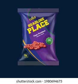 Realistic vector design Potato chips and dry foods packaging template.