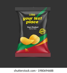 Realistic vector design Potato chips and dry foods packaging template.