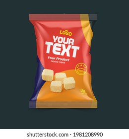 Realistic vector design Potato chips and dry foods packaging template.