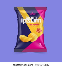 Realistic vector design Potato chips and Dry fruits packaging template.