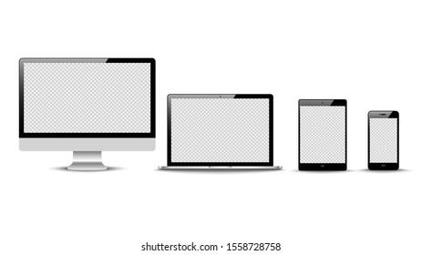 Realistic vector. Device set: monitor laptop, tablet and phone template