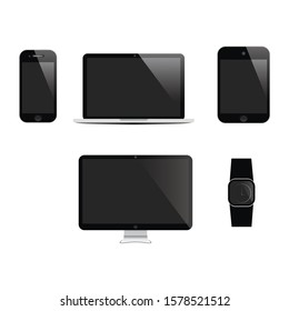 Realistic vector. Device set: monitor laptop, tablet and phone template