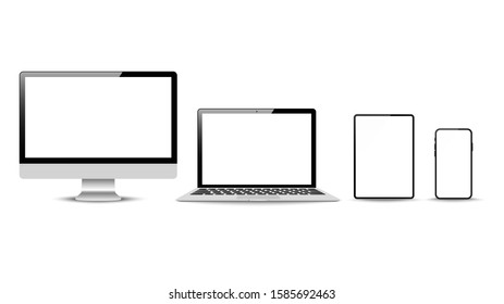 Realistic vector. Device set: monitor laptop, tablet and phone template