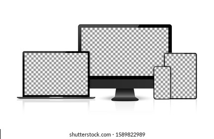 Realistic vector. Device set: monitor laptop, tablet and phone template