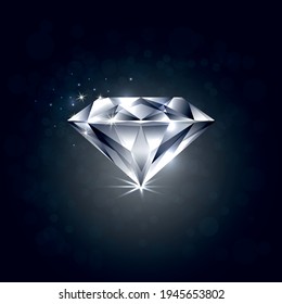 Realistic vector diamond illustration - blue crystal gemstone