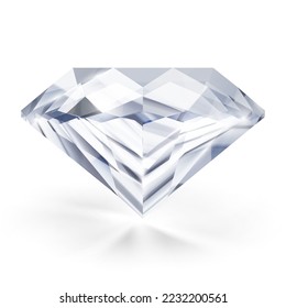 Realistic vector diamond illustration - clear crystal gemstone. Blue jewel on white background. 