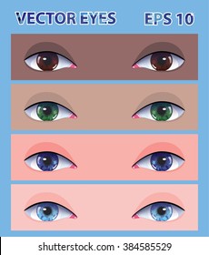 Realistic vector different eye color with different skin tones. EPS 10