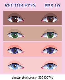 Realistic vector different eye color with different skin tones. EPS 10