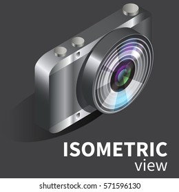 Realistic vector digital camera in isometric projection
