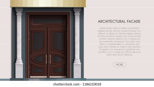 Realistic vector door. Architecture façade. Front door background. can be used for Christmas background. Vector illustration