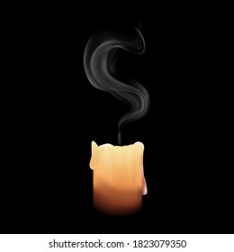 Realistic vector drawing of an extinguished candle on a black background