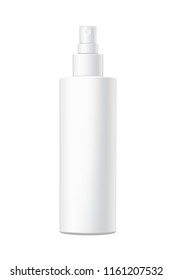 Realistic vector drawing of a white spray bottle. Template for cosmetics. Mockup.