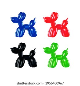 Realistic vector drawings of dogs from balloons of blue, red, black and green colors. Vector. Label, sticker.