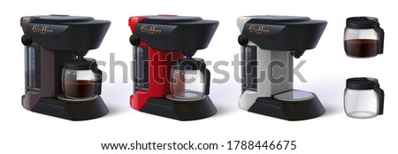 Realistic vector drip Coffee makers with glass 3D,original design flask for a percolator machine, set Isolated on white background 