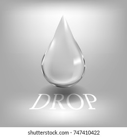 Realistic vector of droplet. A drop for beauty and cosmetic concept.